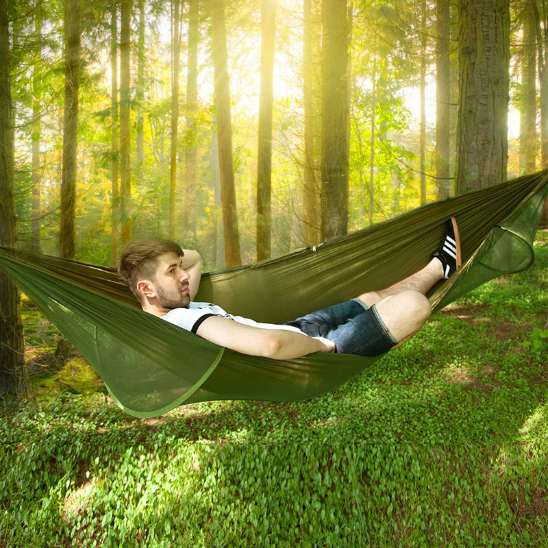 Pop-Up Camping Hammock with Mosquito Net: Portable Outdoor Anti-Rip Nylon Swing Hammock Chair for Comfortable Camping