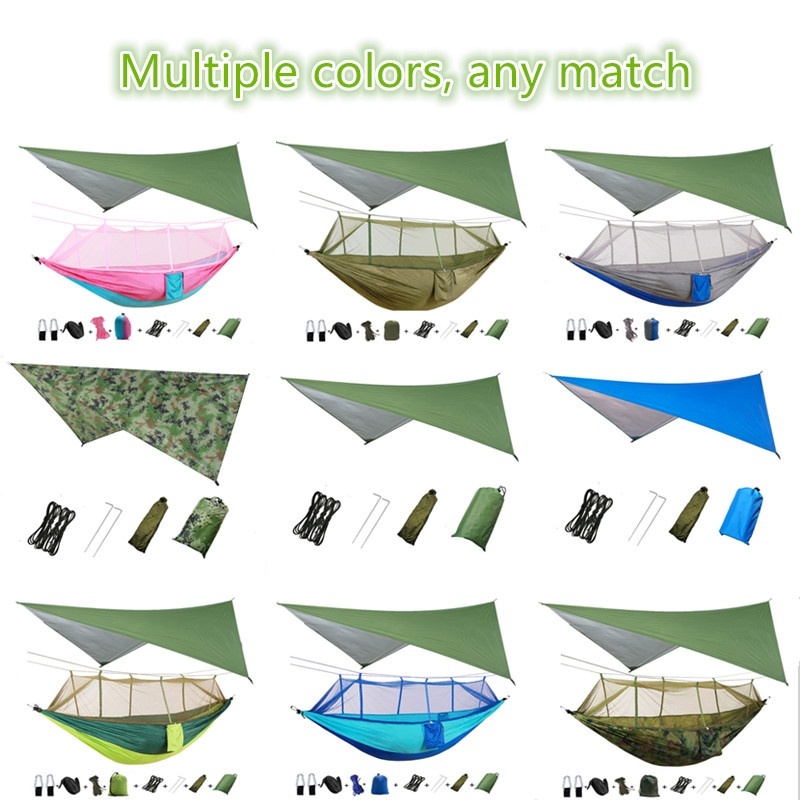 Camping Hammock with Mosquito Net and Waterproof Rain Fly Tarp: Lightweight and Portable 210T Nylon Hammock Canopy