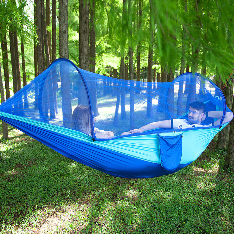 Pop-Up Camping Hammock with Mosquito Net: Portable Outdoor Anti-Rip Nylon Swing Hammock Chair for Comfortable Camping