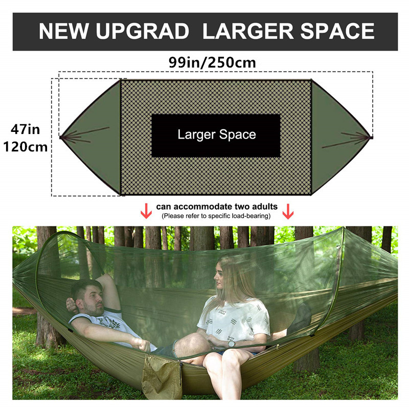Pop-Up Camping Hammock with Mosquito Net: Portable Outdoor Anti-Rip Nylon Swing Hammock Chair for Comfortable Camping