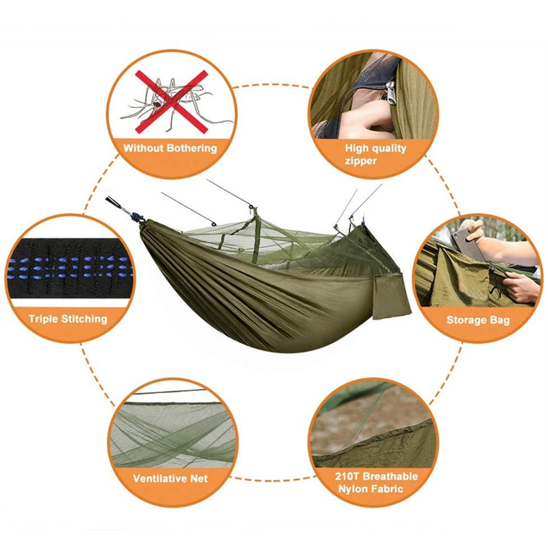 Camping Hammock with Mosquito Net and Waterproof Rain Fly Tarp: Lightweight and Portable 210T Nylon Hammock Canopy