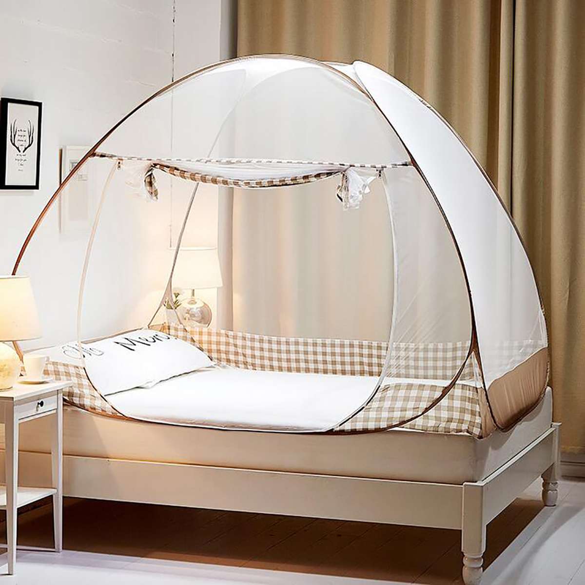 Free Standing Mosquito Net: Mongolian Yurt-Inspired Bed Canopy with 1 Door