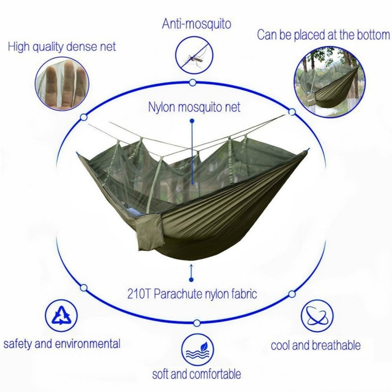 Camping Hammock with Mosquito Net and Waterproof Rain Fly Tarp: Lightweight and Portable 210T Nylon Hammock Canopy - Image 3