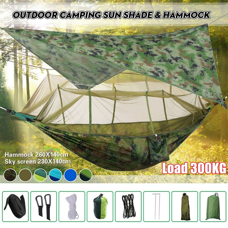 Camping Hammock with Mosquito Net and Waterproof Rain Fly Tarp: Lightweight and Portable 210T Nylon Hammock Canopy - Image 2