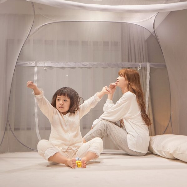 Free Standing Mosquito Net Double Bed Square Curtain with One-Touch Foldable Design, Dual Zipper Doors - Image 3