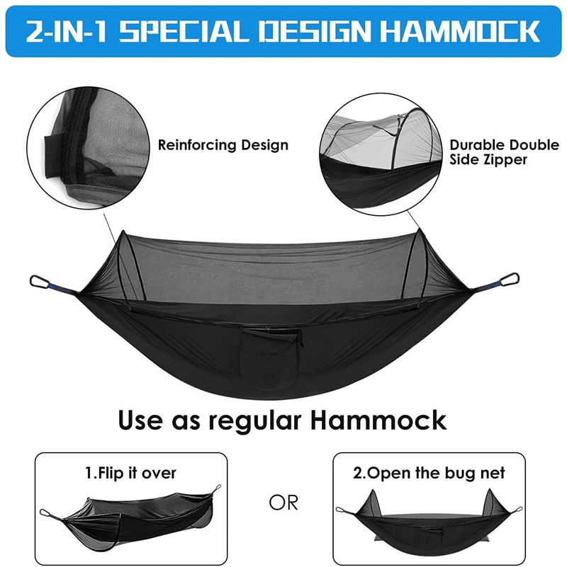 Pop-Up Camping Hammock with Mosquito Net: Portable Outdoor Anti-Rip Nylon Swing Hammock Chair for Comfortable Camping - Image 3
