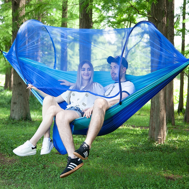 Pop-Up Camping Hammock with Mosquito Net: Portable Outdoor Anti-Rip Nylon Swing Hammock Chair for Comfortable Camping