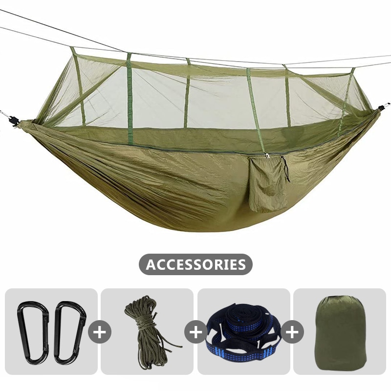 Double Camping Hammock with Mosquito Net 260x140cm Travel Sleeping Bed Swing with Tree Straps for Ultimate Outdoor Comfort - Image 6