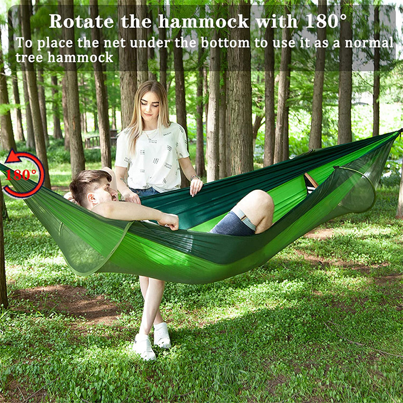 Pop-Up Camping Hammock with Mosquito Net: Portable Outdoor Anti-Rip Nylon Swing Hammock Chair for Comfortable Camping