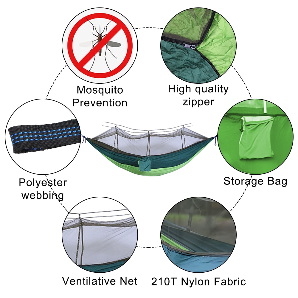 Camping Hammock with Mosquito Net Ultralight Outdoor Sleeping Solution for 1-2 People (260x140cm)