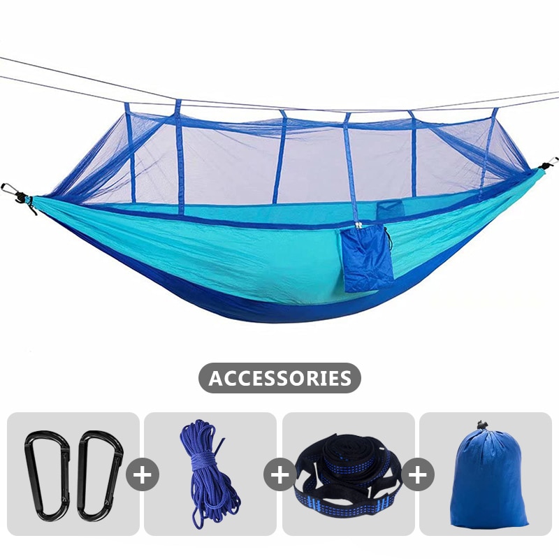 Double Camping Hammock with Mosquito Net 260x140cm Travel Sleeping Bed Swing with Tree Straps for Ultimate Outdoor Comfort - Image 4