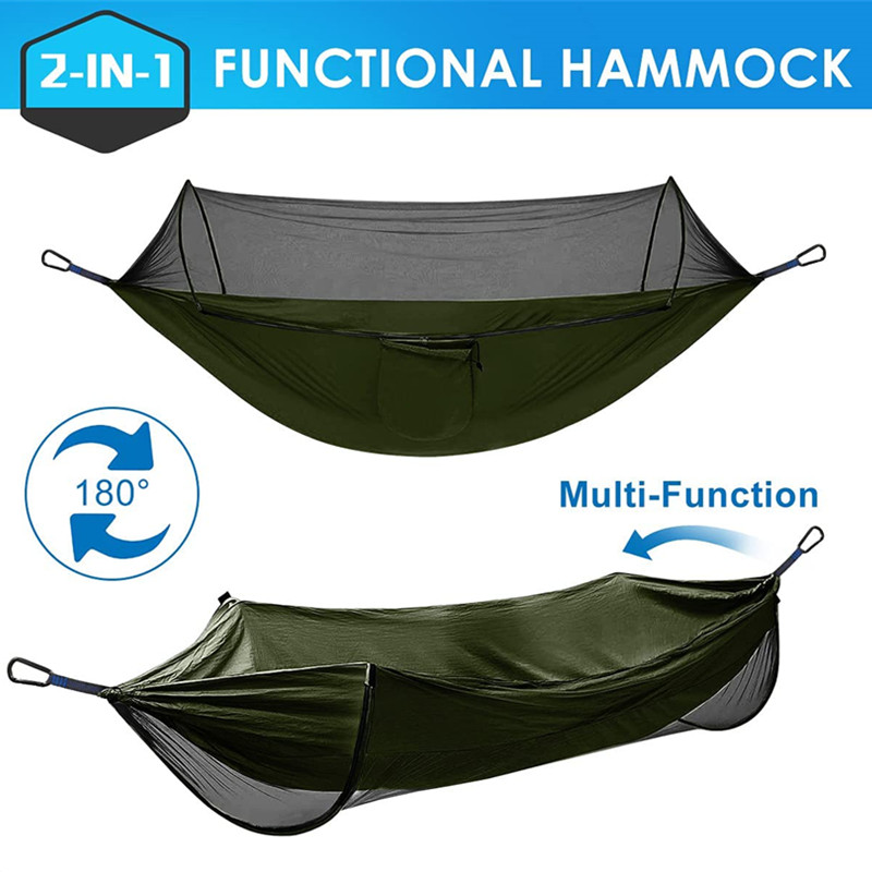 Pop-Up Camping Hammock with Mosquito Net: Portable Outdoor Anti-Rip Nylon Swing Hammock Chair for Comfortable Camping
