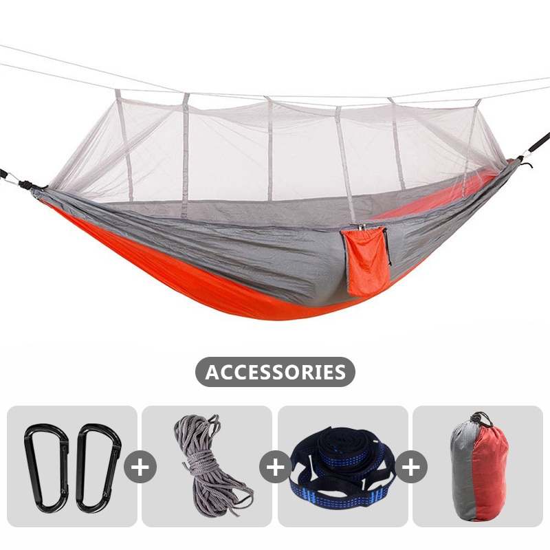 Double Camping Hammock with Mosquito Net 260x140cm Travel Sleeping Bed Swing with Tree Straps for Ultimate Outdoor Comfort - Image 5