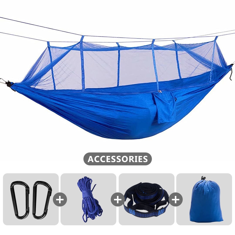 Double Camping Hammock with Mosquito Net 260x140cm Travel Sleeping Bed Swing with Tree Straps for Ultimate Outdoor Comfort
