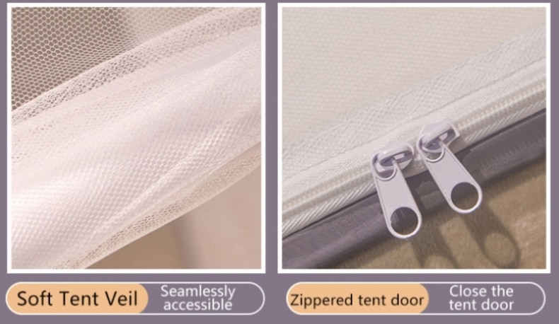 Free Standing Mosquito Net Double Bed Square Curtain with One-Touch Foldable Design, Dual Zipper Doors
