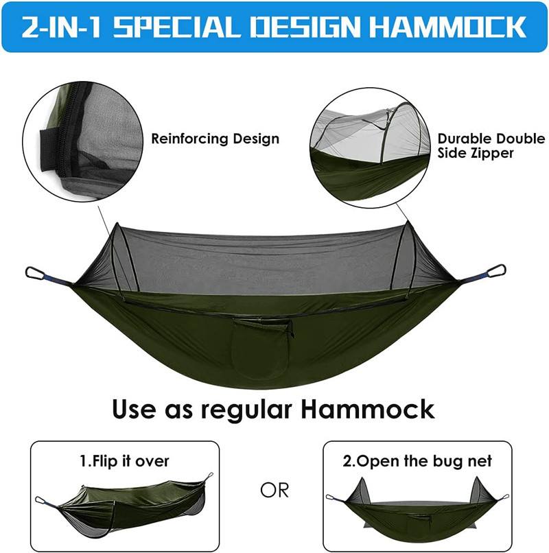 Pop-Up Camping Hammock with Mosquito Net: Portable Outdoor Anti-Rip Nylon Swing Hammock Chair for Comfortable Camping