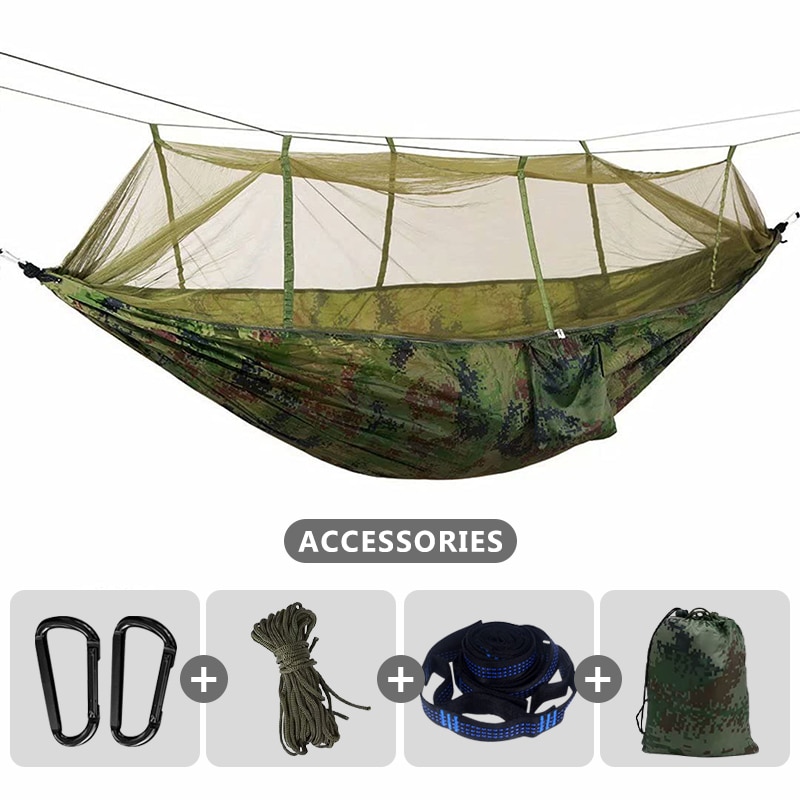 Double Camping Hammock with Mosquito Net 260x140cm Travel Sleeping Bed Swing with Tree Straps for Ultimate Outdoor Comfort - Image 7