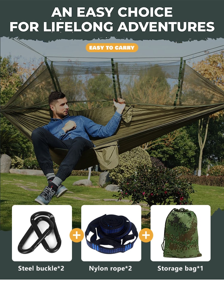 Double Camping Hammock with Mosquito Net 260x140cm Travel Sleeping Bed Swing with Tree Straps for Ultimate Outdoor Comfort