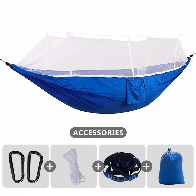 Double Camping Hammock with Mosquito Net 260x140cm Travel Sleeping Bed Swing with Tree Straps for Ultimate Outdoor Comfort - Image 3