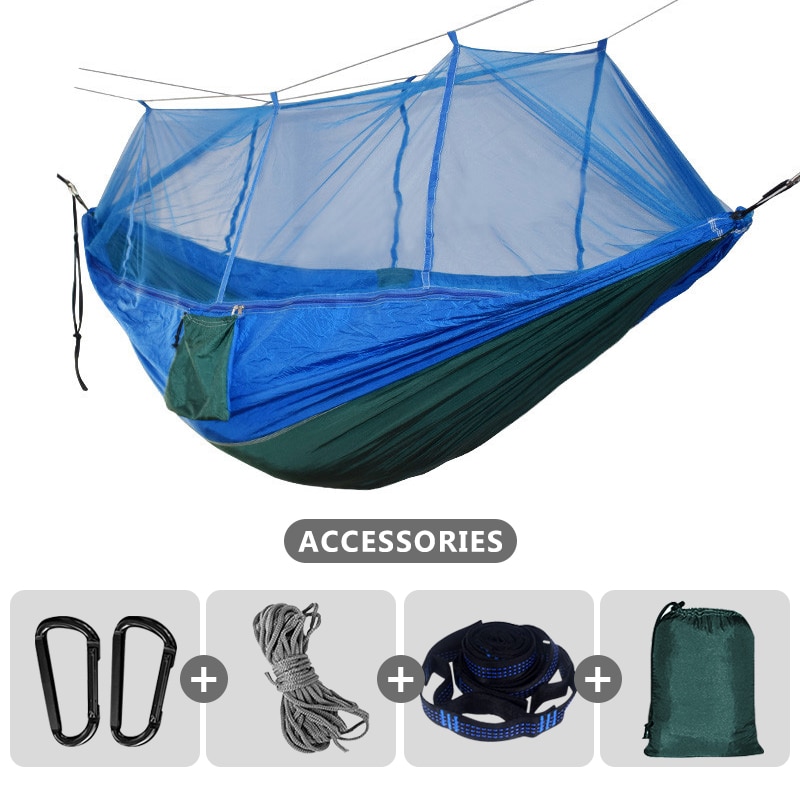 Double Camping Hammock with Mosquito Net 260x140cm Travel Sleeping Bed Swing with Tree Straps for Ultimate Outdoor Comfort - Image 8