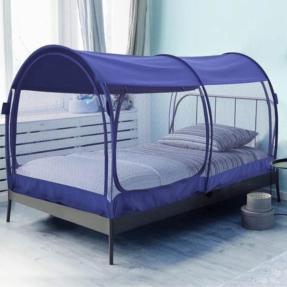 Twin Size Free Standing Mosquito Net Bed Canopy Portable Privacy Tent with Breathable Fabric and Easy Pop-Up Frame for Indoor Use