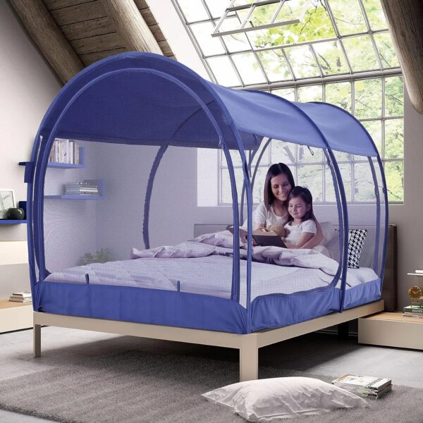 Twin Size Free Standing Mosquito Net Bed Canopy Portable Privacy Tent with Breathable Fabric and Easy Pop-Up Frame for Indoor Use