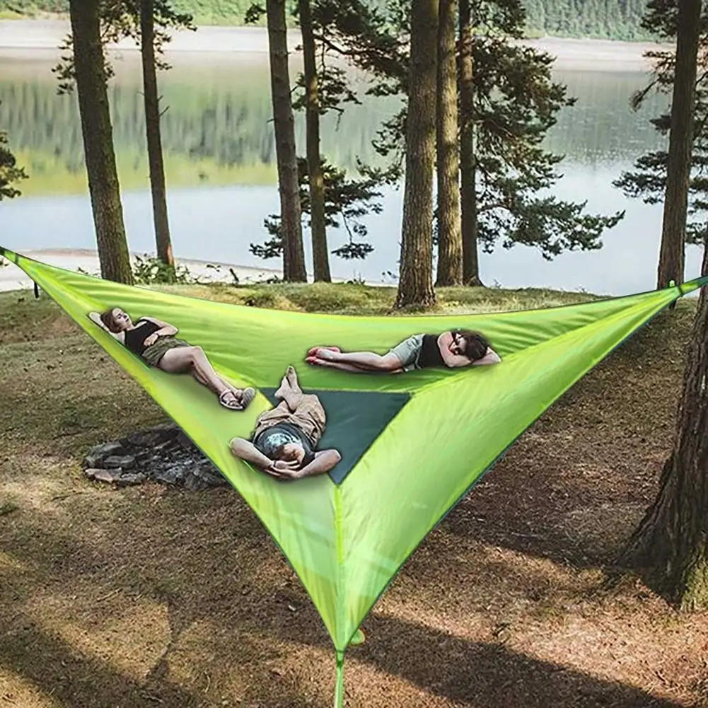 Outdoor Triangle Hammock - Giant Aerial Camping Swing Bed for Travel, Sleeping, and Relaxation - Multi-Person Nylon Rope Garden Hammock for Camping Adventures