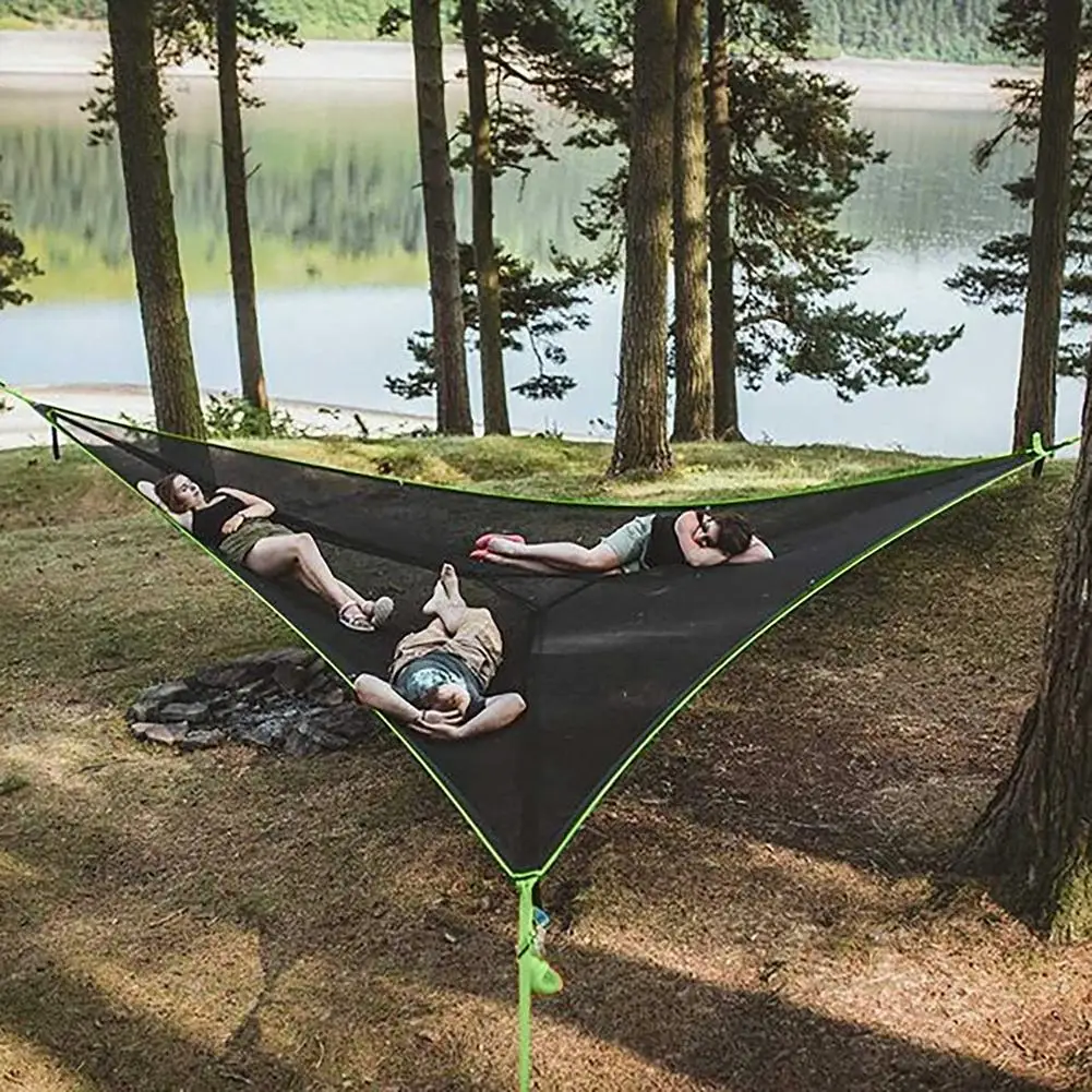 Outdoor Triangle Hammock - Giant Aerial Camping Swing Bed for Travel, Sleeping, and Relaxation - Multi-Person Nylon Rope Garden Hammock for Camping Adventures
