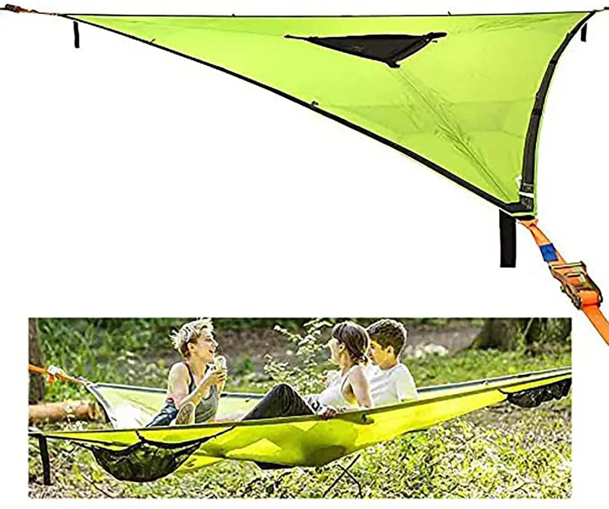 Convenient Outdoor Camping Sleep Hammock - Portable Hanging Bed for Multi Person Aerial Relaxation - 4Mx4Mx4M Triangle Hammock for Ultimate Portability
