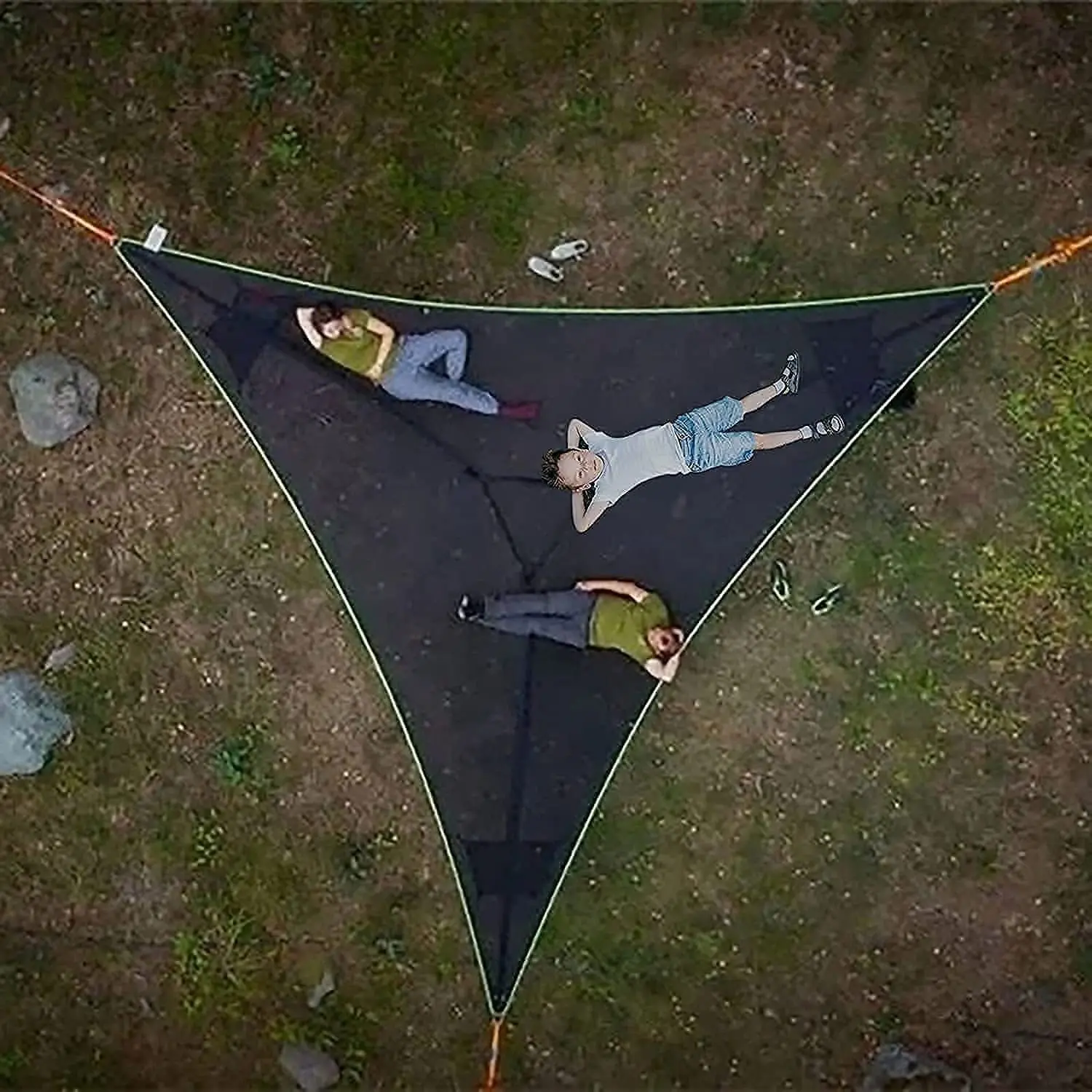 Convenient Outdoor Camping Sleep Hammock - Portable Hanging Bed for Multi Person Aerial Relaxation - 4Mx4Mx4M Triangle Hammock for Ultimate Portability