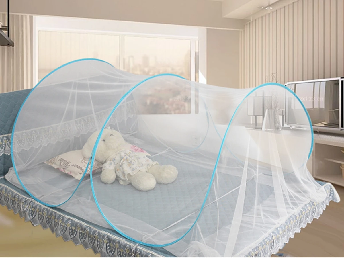 Portable Bottomless Mosquito Net for Cot - Foldable Anti-Mosquito Camping Mesh Tent for Double and Single Beds - Adjustable Size