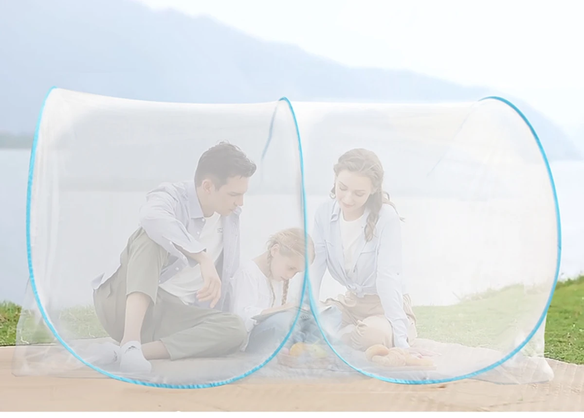 Portable Bottomless Mosquito Net for Cot - Foldable Anti-Mosquito Camping Mesh Tent for Double and Single Beds - Adjustable Size