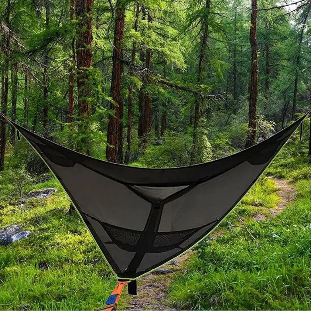 Convenient Outdoor Camping Sleep Hammock - Portable Hanging Bed for Multi Person Aerial Relaxation - 4Mx4Mx4M Triangle Hammock for Ultimate Portability