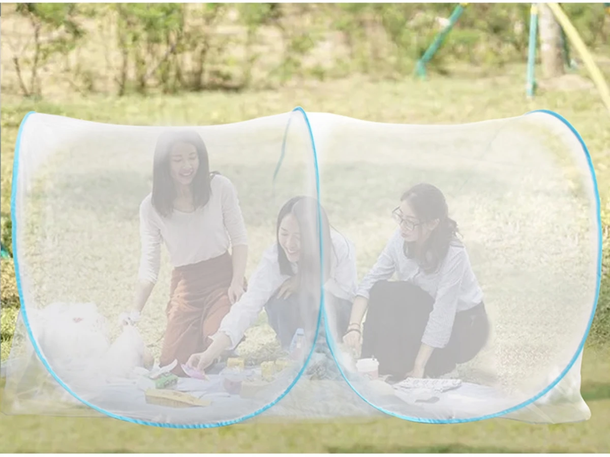 Portable Bottomless Mosquito Net for Cot - Foldable Anti-Mosquito Camping Mesh Tent for Double and Single Beds - Adjustable Size