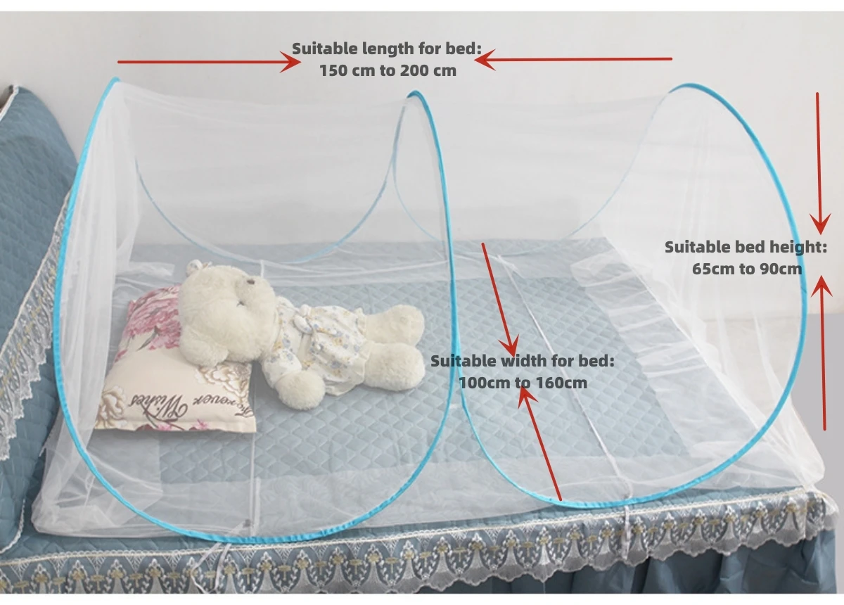 Portable Bottomless Mosquito Net for Cot - Foldable Anti-Mosquito Camping Mesh Tent for Double and Single Beds - Adjustable Size