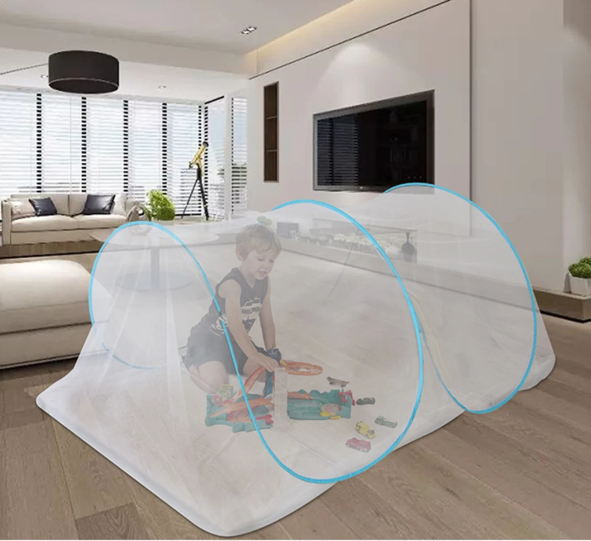 Portable Bottomless Mosquito Net for Cot - Foldable Anti-Mosquito Camping Mesh Tent for Double and Single Beds - Adjustable Size