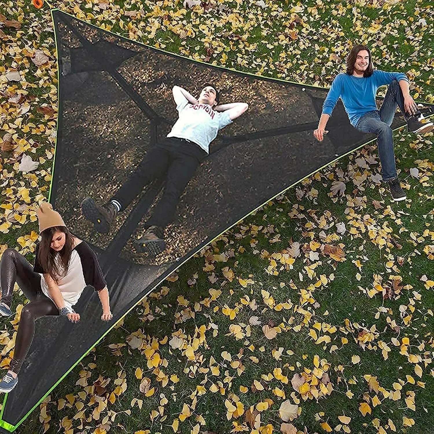 Convenient Outdoor Camping Sleep Hammock - Portable Hanging Bed for Multi Person Aerial Relaxation - 4Mx4Mx4M Triangle Hammock for Ultimate Portability