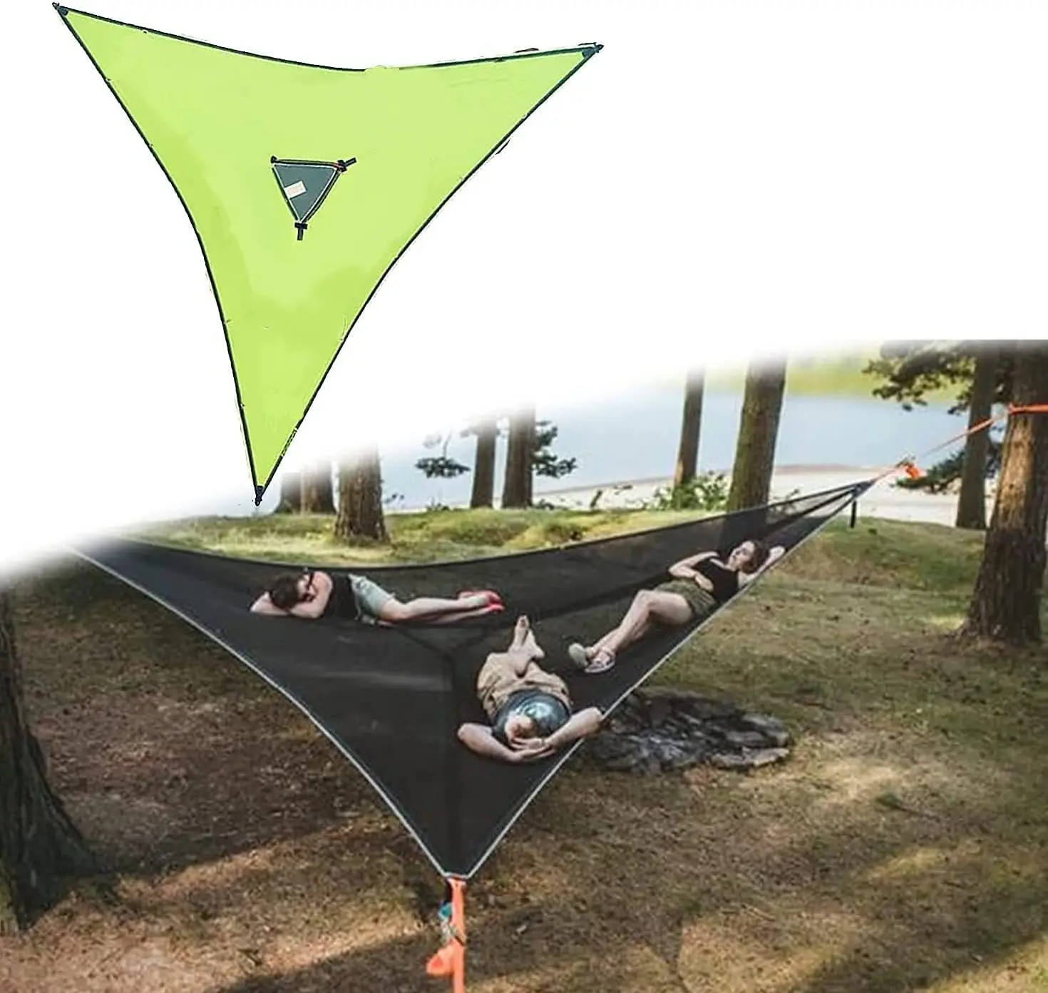 Convenient Outdoor Camping Sleep Hammock - Portable Hanging Bed for Multi Person Aerial Relaxation - 4Mx4Mx4M Triangle Hammock for Ultimate Portability