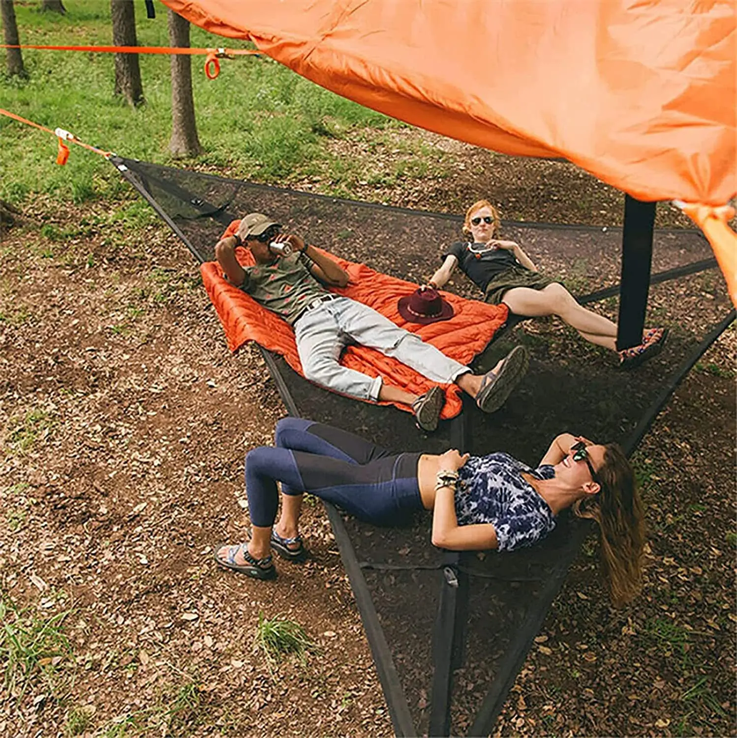 Convenient Outdoor Camping Sleep Hammock - Portable Hanging Bed for Multi Person Aerial Relaxation - 4Mx4Mx4M Triangle Hammock for Ultimate Portability
