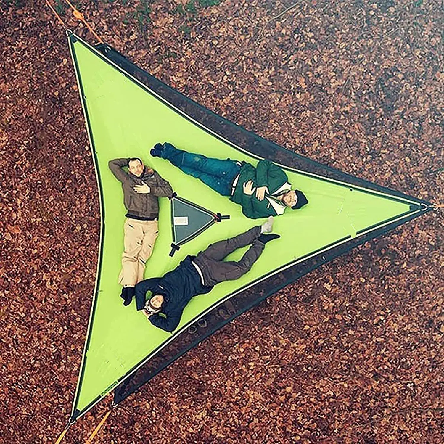 Convenient Outdoor Camping Sleep Hammock - Portable Hanging Bed for Multi Person Aerial Relaxation - 4Mx4Mx4M Triangle Hammock for Ultimate Portability