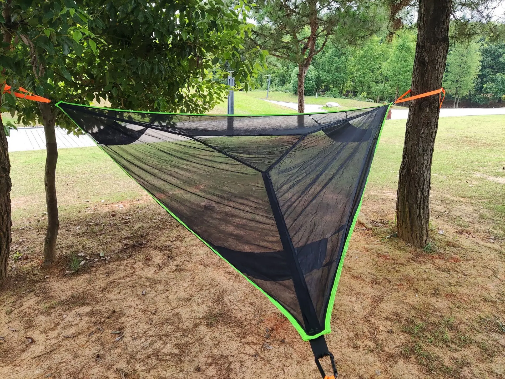 Convenient Outdoor Camping Sleep Hammock - Portable Hanging Bed for Multi Person Aerial Relaxation - 4Mx4Mx4M Triangle Hammock for Ultimate Portability