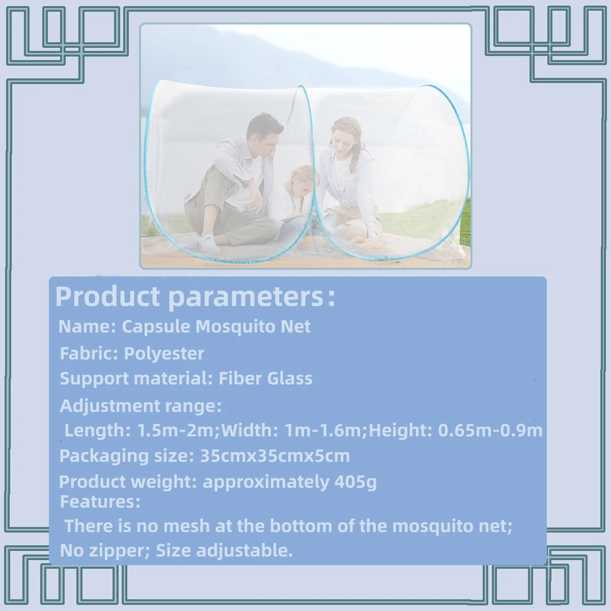 Portable Bottomless Mosquito Net for Cot - Foldable Anti-Mosquito Camping Mesh Tent for Double and Single Beds - Adjustable Size