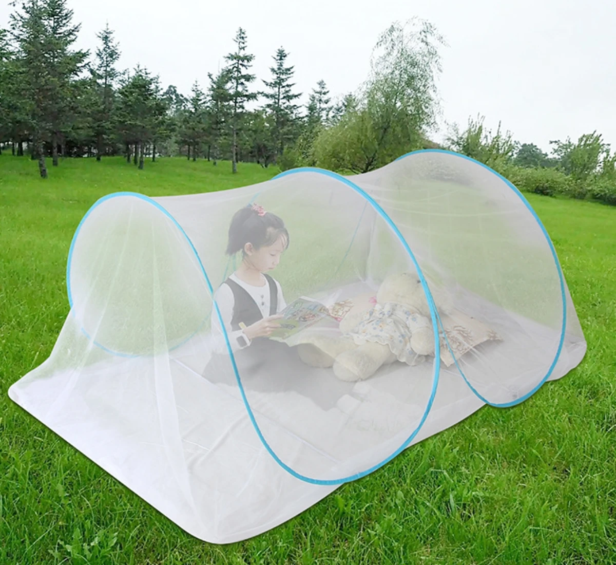 Portable Bottomless Mosquito Net for Cot - Foldable Anti-Mosquito Camping Mesh Tent for Double and Single Beds - Adjustable Size
