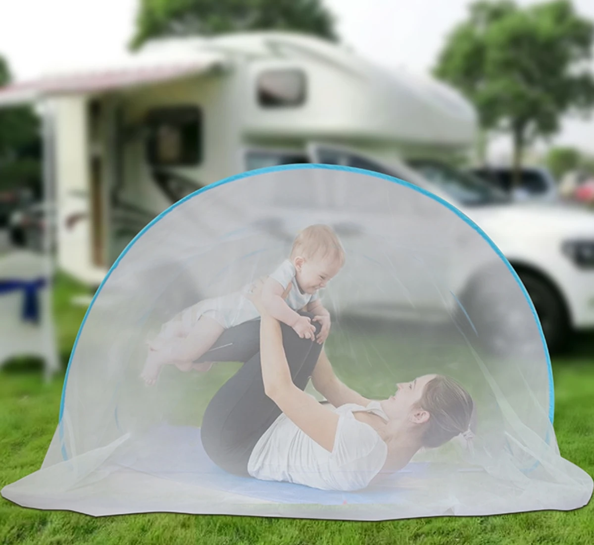Portable Bottomless Mosquito Net for Cot - Foldable Anti-Mosquito Camping Mesh Tent for Double and Single Beds - Adjustable Size